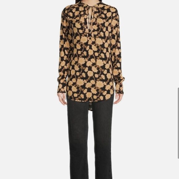 Free People Mia Floral Tie Neck Tunic Top w Long Sleeves & flowy Relaxed fit- XS - Picture 4 of 14